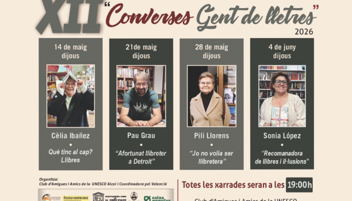 XII CONVERSES AMB GENT DE LLETRES 2026 CELIA. IBA&Ntilde;EZ, PAU GRAU, PILI LLORENS. maig, juny 2026